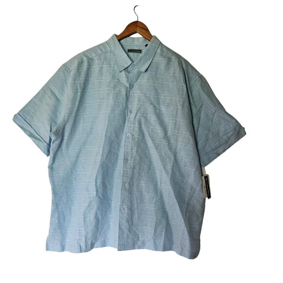 Cubavera Button Up Shirt Men's Size XXL Blue Short Sleeve Linen Blend NWT - Picture 3 of 12